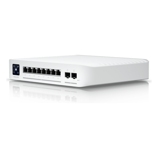 UniFi Switch Empresarial Capa 3 de 8 Puertos PoE 802.3af/at 2.5G + 2 Puertos 1/10G SFP+, 120W, Pantalla Informativa