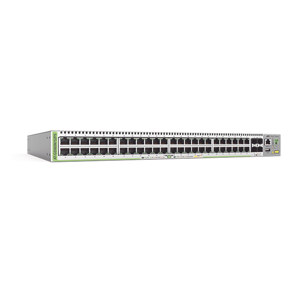 Switch PoE+ Administrable CentreCOM GS980M, Capa 3 de 48 puertos 10/100/1000Mbps + 4 SFP Gigabit, 740 W