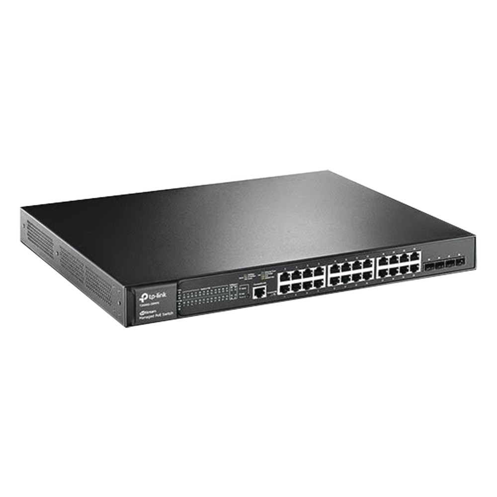 Switch JetStream PoE+ administrable Capa 2, 24 puertos 10/100/1000 Mbps + 4 puertos SFP 384 W