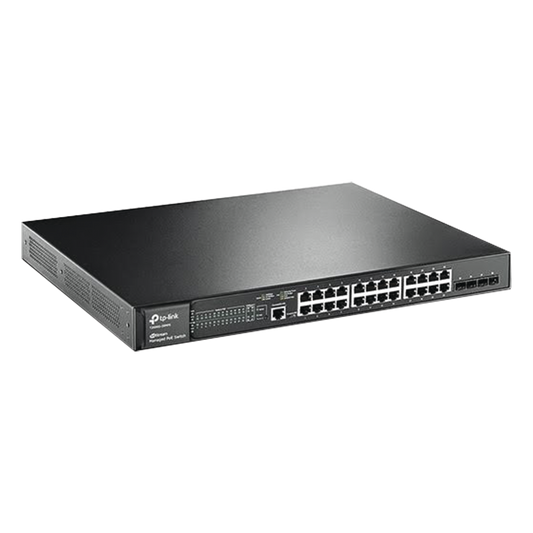 Switch JetStream PoE+ administrable Capa 2, 24 puertos 10/100/1000 Mbps + 4 puertos SFP 384 W
