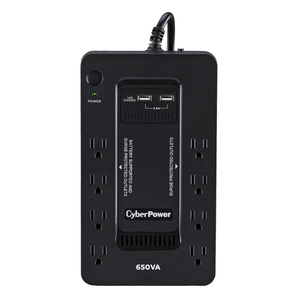 UPS de 650 VA/390 W, Topología Standby con Modo Ahorrador ECO, Entrada 120 Vca NEMA 5-15P, Con 8 Tomas NEMA 5-15R