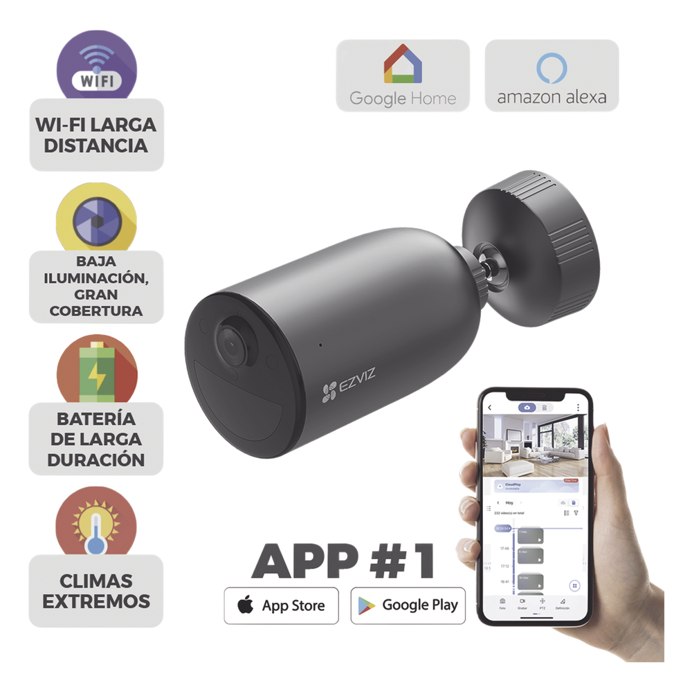 Cámara IP Inalámbrica Con Batería Recargable (Cero Cables) / 2K (3 Megapixel) / Micro SD / Detección Humana / Colores en Oscuridad / Sirena y Estrobo / 15 Mts IR / 15 Mts Luz Blanca / Exterior