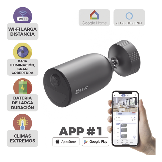 Cámara IP Inalámbrica Con Batería Recargable (Cero Cables) / 2K (3 Megapixel) / Micro SD / Detección Humana / Colores en Oscuridad / Sirena y Estrobo / 15 Mts IR / 15 Mts Luz Blanca / Exterior