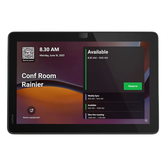 Panel de Programación de Salas / Pantalla Táctil 10.1" / Resolución 1920x1200 / Android 13 / PoE IEEE 802.3af / Wi-Fi 802.11ac / Bluetooth 5.2 / Certificado Microsoft Teams y Zoom Rooms / Barras LED de Disponibilidad / Montaje Fl