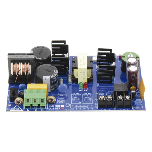 Fuente de Alimentación Tipo Tarjeta / 12/24 VCC Seleccionable / 6 A de Corriente Continua / Entrada 115 VCA 50/60 Hz / Respaldo con Batería / Protección contra Cortocircuito y Sobretensión