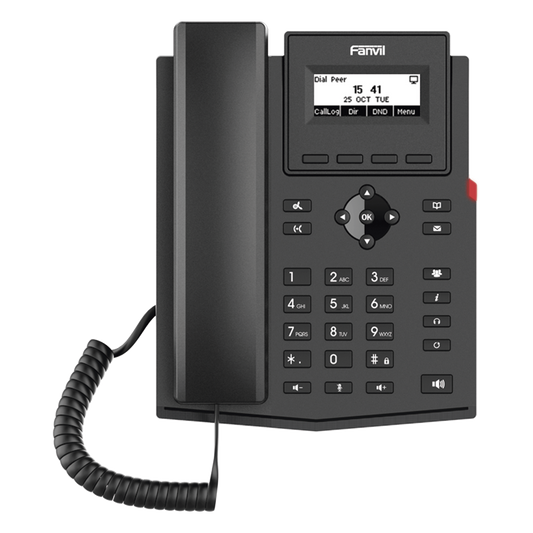 Teléfono IP / 2 Líneas SIP / Pantalla LCD 2.3" 132x64 / Audio HD G.722 y Opus / Conferencia 6 Vías / PoE 802.3af / Puertos Ethernet Duales Gigabit / Soporte EHS