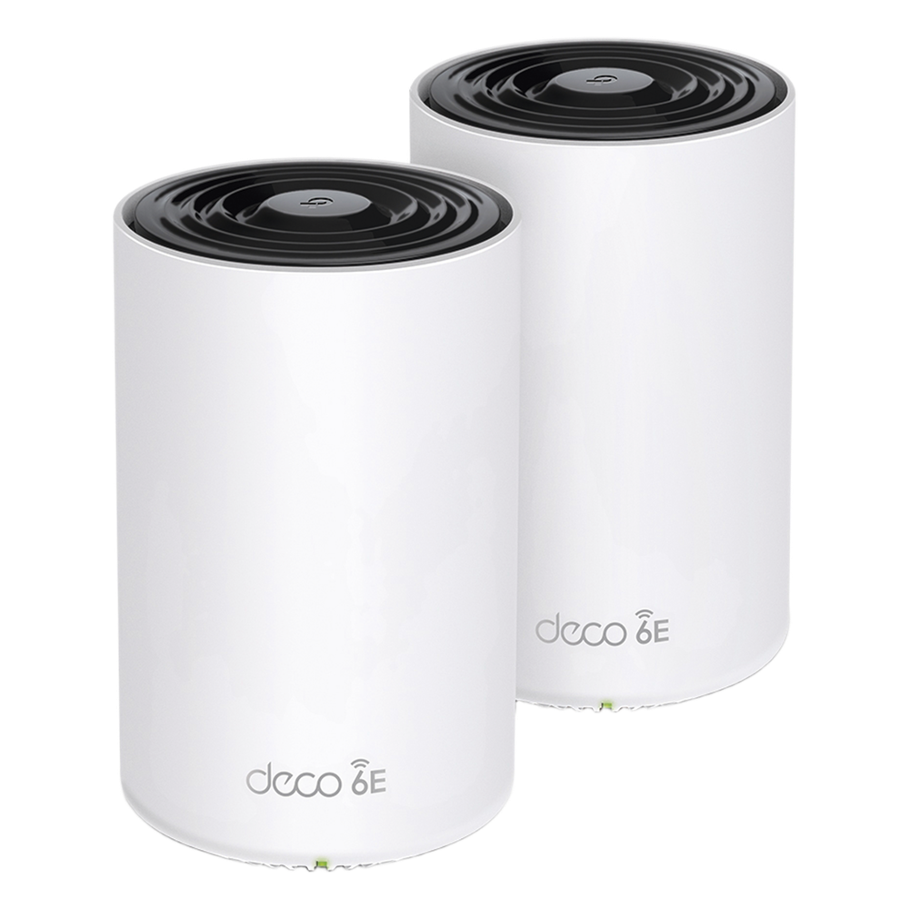 Kit 2 Routers Inalámbricos MESH Interior para Hogar / Doble Banda Wi-Fi 6E AX5400 Mbps / 3 Puerto Gigabit WAN/LAN / 4 Antenas Internas / Administración Mediante la App Deco (iOS, Android) / Protección HomeShield