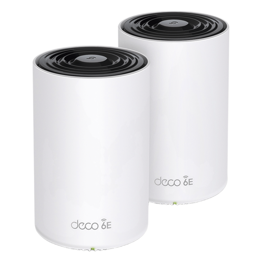 Kit 2 Routers Inalámbricos MESH Interior para Hogar / Doble Banda Wi-Fi 6E AX5400 Mbps / 3 Puerto Gigabit WAN/LAN / 4 Antenas Internas / Administración Mediante la App Deco (iOS, Android) / Protección HomeShield