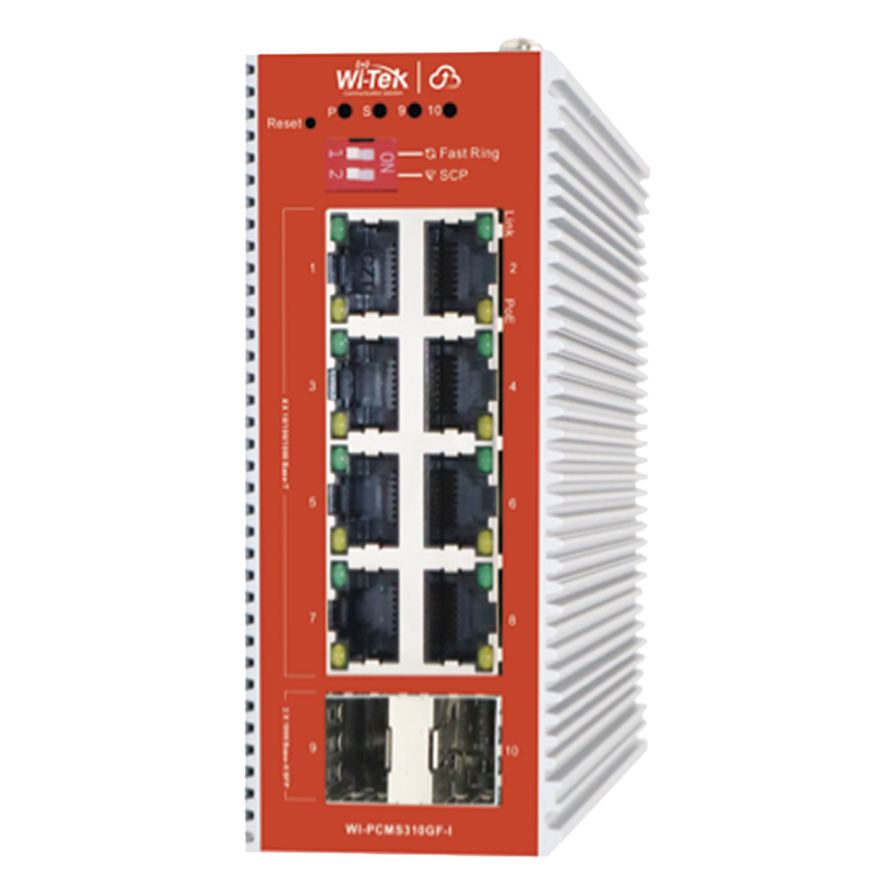 Switch L2+ PoE Industrial / Administración Cloud-Web-CLI / 8 Puertos PoE af/at 100/1000 Mbps / 2 Puertos SFP Gigabit / Presupuesto PoE 120 W / Protocolo ERSP (redundancia enlaces)