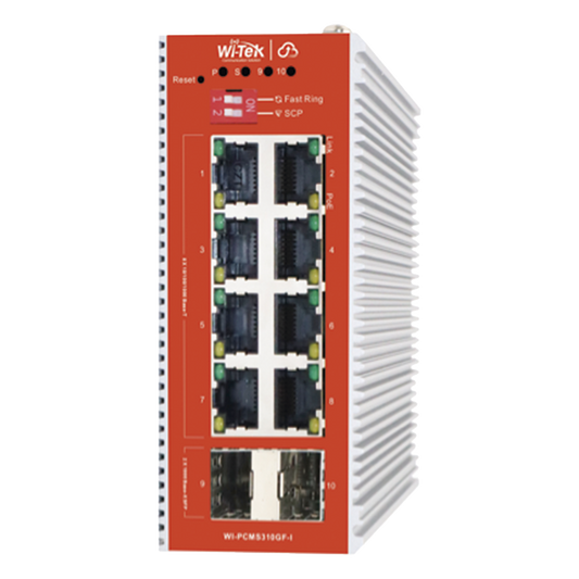 Switch L2+ PoE Industrial / Administración Cloud-Web-CLI / 8 Puertos PoE af/at 100/1000 Mbps / 2 Puertos SFP Gigabit / Presupuesto PoE 120 W / Protocolo ERSP (redundancia enlaces)