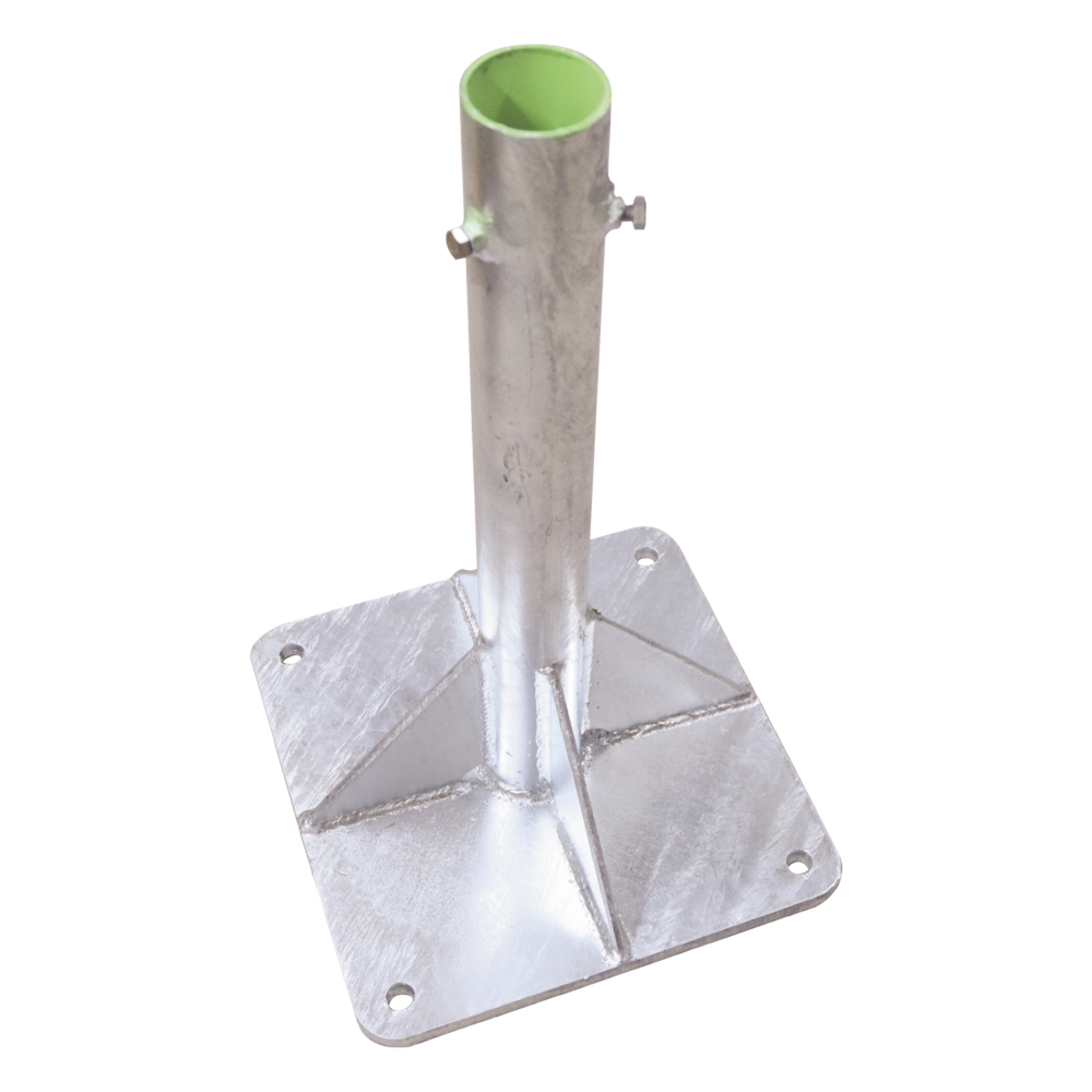 Base para Mástil Hasta 2" con Opresores, Base de 30 x 30 cm y Tubo de 50 cm Ced. 30. Galv. Inmersión.