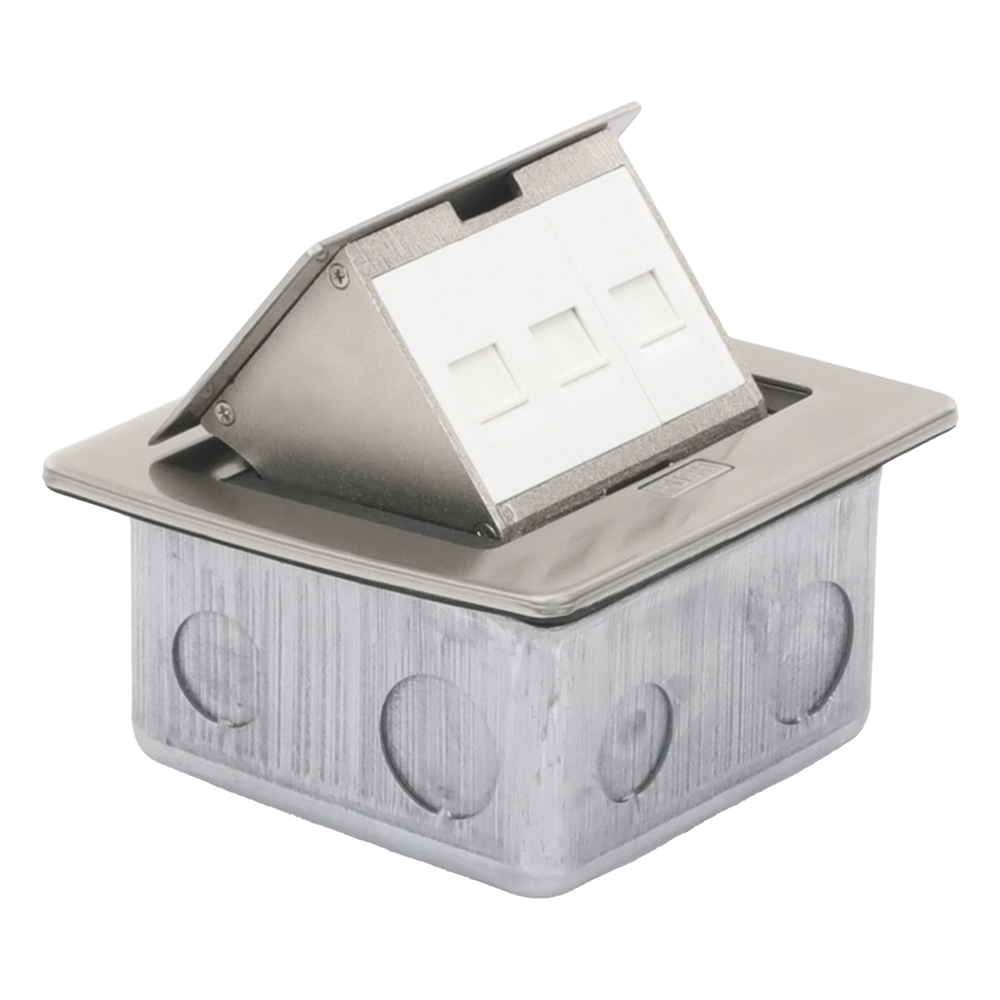 Mini Caja de Piso Rectangular para Datos y Conectores Tipo Keystone, Color y Material en Acero Inoxidable (3 Puertos) (11000-21202)
