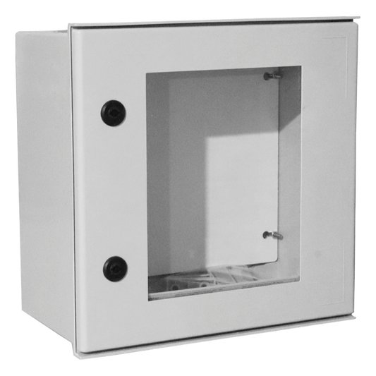 Gabinete de Poliéster IP65 Puerta Transparente, Uso en Intemperie (400 x 400 x 200 mm) con Placa Trasera Interior de Plástico (Incluye Chapa y Llave).
