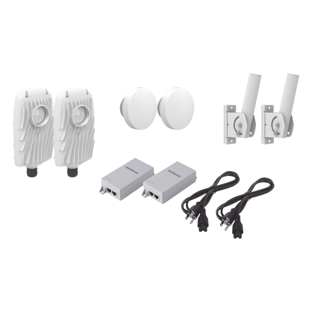 Kit de 2 radios B5X con 2 antenas de (12 dBi), rango de frecuencia extendida (4.9 a 6.4 GHz),  incluye inyector POE, cable de alimentación y 2 FLEXIMOUNT-XL para alineación, distancia de hasta 2 km