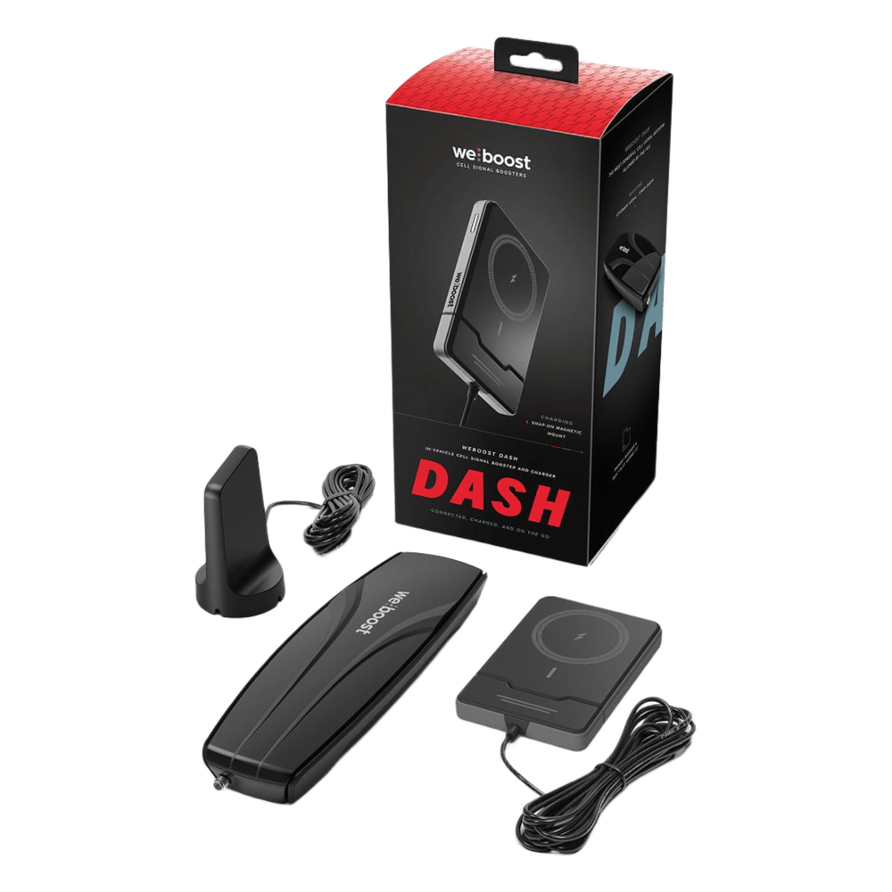 Kit Amplificador de Señal Celular para Vehículo / Prioridad para un Dispositivo / Con cargador Inalámbrico Magnético Qi2 / Antena Magnética Exterior / 23 dB de Ganancia / Tri Banda / 50 Ohm / SMA Hembra