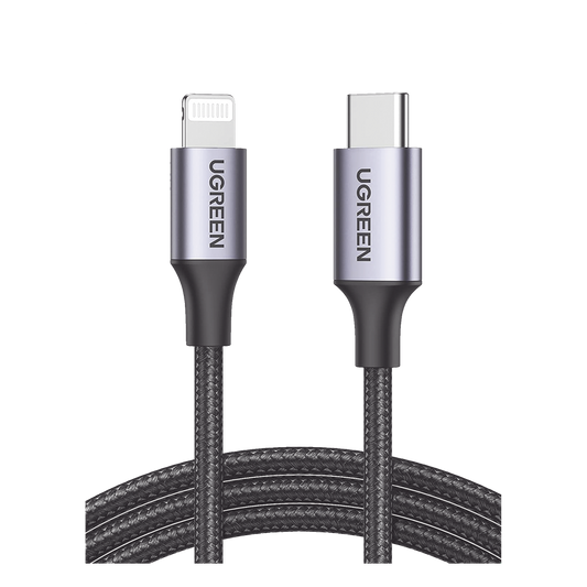Cable USB-C a Lightning | 1 Metro (3.28 Pies) | Certificado MFi | Carga Rápida 60W | 480 Mbps | Conector C94 | Adecuado para iPhone, iPad y iPod | Protección Integrada | Caja de Aluminio | Nylon Trenzado | Color Negro