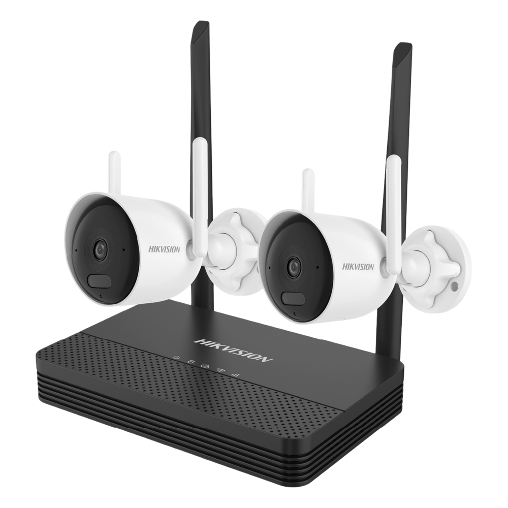 Kit IP Inalámbrico 2 Megapixel (1080p) / NVS 4 Canales / 2 Cámaras Bala para Exterior con Lente 2.8 mm y Dual Light (30 mts IR + 20 mts Luz Blanca) / Audio Bidireccional (Micrófono y Bocina) / Soporta Micro SD de 512 GB