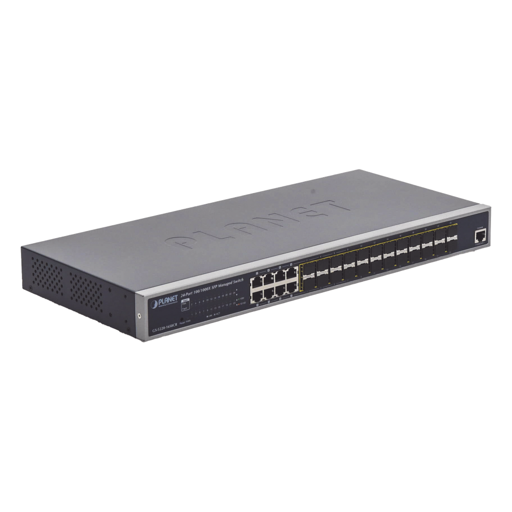 Switch Administrable Capa 2 con Fuente de Alimentación Redundante, 24 Puertos SFP Gigabit 100/1000X, 8 Puertos Combo RJ45 Gigabit.