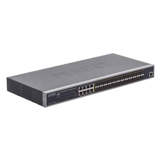 Switch Administrable Capa 2 con Fuente de Alimentación Redundante, 24 Puertos SFP Gigabit 100/1000X, 8 Puertos Combo RJ45 Gigabit.