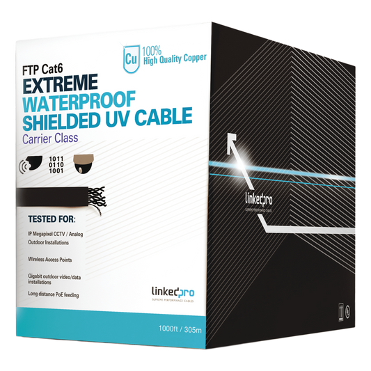 Bobina de Cable de 305 Metros (1000 Pies) Cat6+ Calibre 23 Exterior Blindado Tipo FTP para Climas Extremos, UL, Color Negro