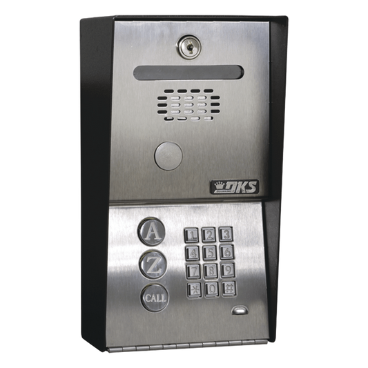 Audioportero Telefónico DKS Con Directorio / 100 Números Telefónicos / Control Para 2 Puertas / Gabinete Para Sobreponer / Marcación a 16 Digitos / Linea análoga o digital