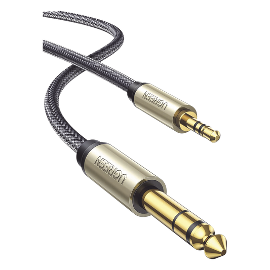 Cable Audio Estéreo 3.5mm (1/8") TRS a 6.35mm (1/4") TS / 1 Metro / Audio de Hi-Fi / Trenza de Nylon / Blindaje Múltiple / Caja de Aleación Zinc / Núcleo de Cobre Puro / Compatibilidad Universal