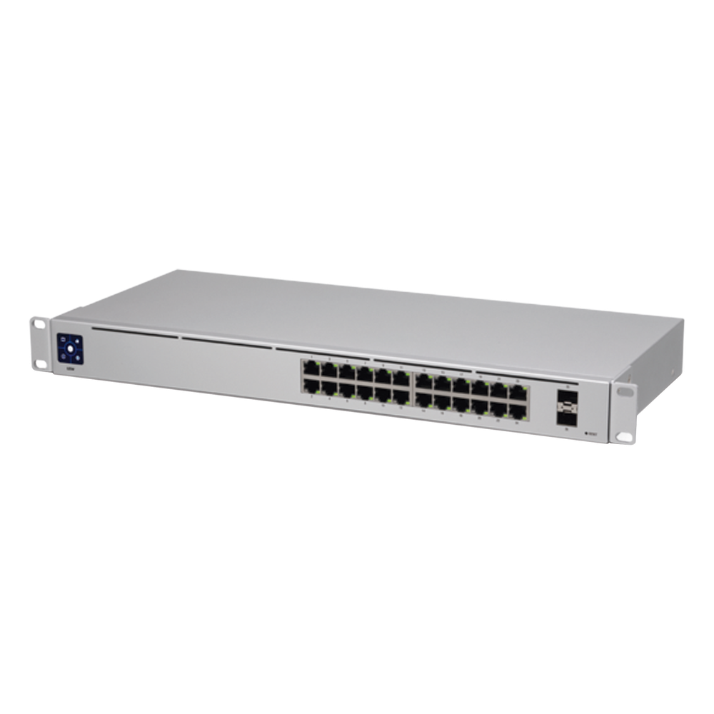 UniFi Switch USW-24, Capa 2 de 24 puertos 10/100/1000 Mbps + 2 puertos 1G SFP, pantalla informativa