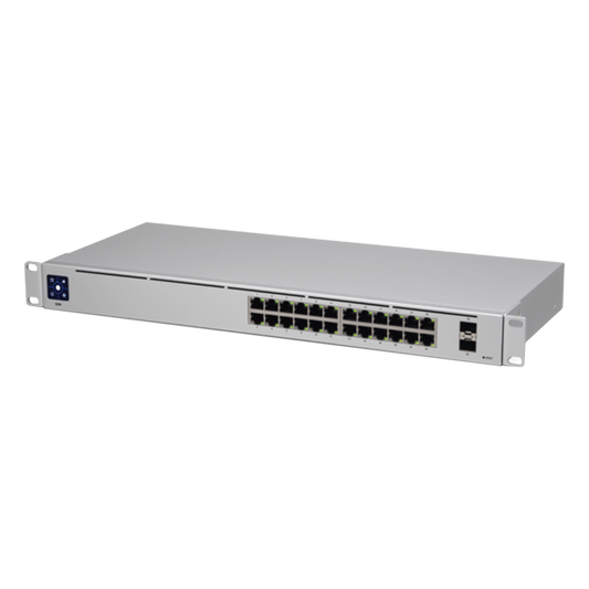 UniFi Switch USW-24, Capa 2 de 24 puertos 10/100/1000 Mbps + 2 puertos 1G SFP, pantalla informativa
