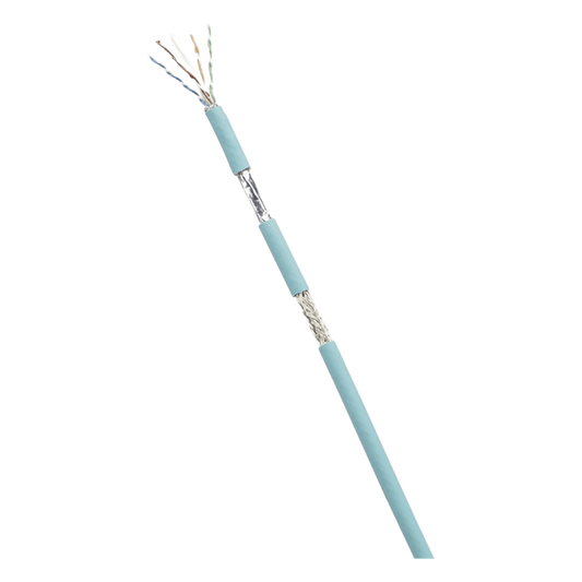 Bobina de Cable Blindado SF/UTP Categoría 6A, Uso Industrial con Resistencia al Aceite y Rayos UV, Multifilar 24/7 (Flexible), Color Azul Cerceta, Bobina de 305 Metros (1000 Pies)