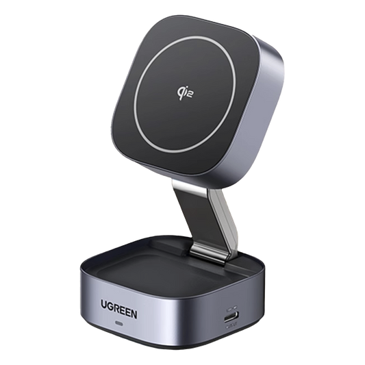Cargador Inalámbrico 2 en 1 25W / Tecnología Magnética Qi 2 / 15W para Teléfono + 5W para Auriculares / Puerto USB-C 5W / Protecciones Múltiples / Cable USB-C Incluido