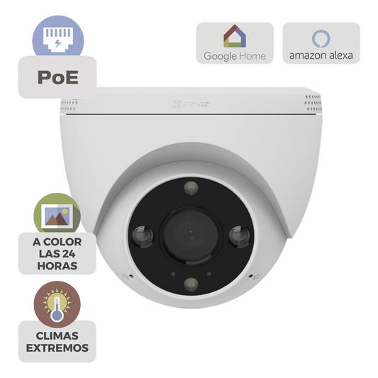 Cámara IP Domo PoE / Resolución 2K  3 Megapixel / Visión Nocturna a Color 30 m / Lente 2.8 mm 106° / Detección IA Humano/Vehículo / Audio Bidireccional / Defensa Activa con Luz y Sirena / IP67