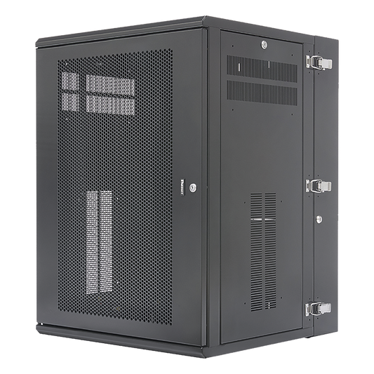 Gabinete PanZone de Montaje en Pared, de 19in, Puerta Ventilada, 18 UR, 635mm de Profundidad, Color Negro