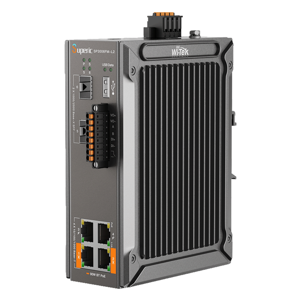 Switch Industrial Administrable / Gigabit con 2 Puertos PoE bt / 2 Puertos PoE af/at / 2 SFP 2.5Gbps / Soporta RS485 / Presupuesto PoE 120W