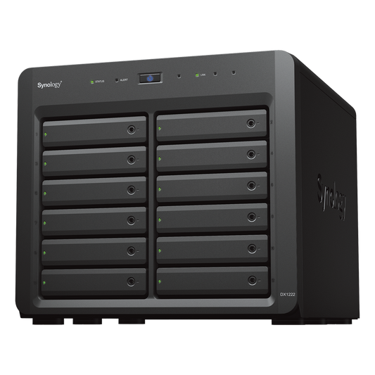 Unidad de Expansión Synology DX1222 | 12 Bahías para HDD/SSD SATA 3.5" o 2.5" | Intercambio en Caliente | Puerto Mini-SAS HD | Garantía de 5 Años.