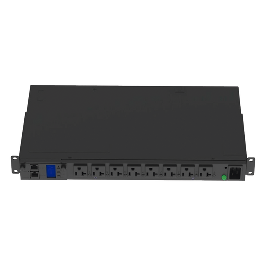 PDU Switchable y Monitoreable por Toma (MS) para Distribución de Energía, Enchufe de Entrada NEMA L5-20P, Con 8 Salidas 5-20R, Horizontal 19in, 120 Vca, 15 Amp, 1UR