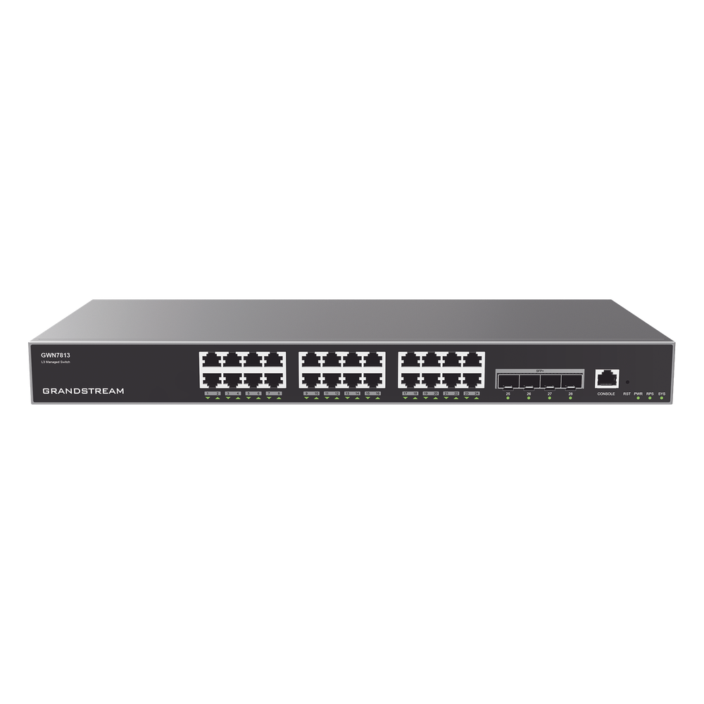 Switch Capa 3 Administrable / 24 puertos 10/100/1000 Mbps + 4 Puertos SFP+ de 10 Gigabits / Compatible con GWN Cloud.