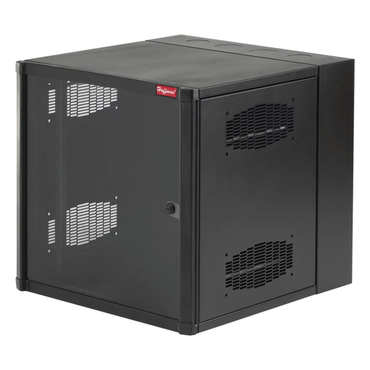 Gabinete AccessPlus de 19 UR Montaje en Pared de 19in, Rieles Numerados y Roscados #10-32, Puerta con Ventana de Seguridad, 600 mm de Ancho, 637 mm de Profundidad, Color Negro