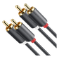 Cable de Audio 2 RCA Macho a 2 RCA Macho / 5 Metros (16.40 Pies) / Color Negro / Alta Calidad / Anillos de Goma para Asegurar un Agarre Firme al Instalar o Quitar el Cable