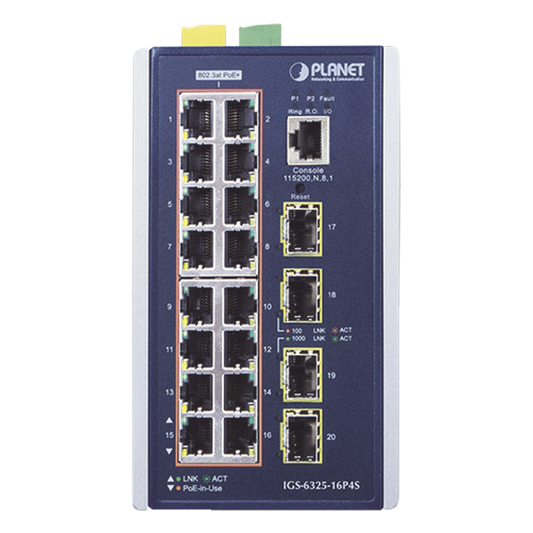 Switch Industrial Capa 3, 16 Puertos 10/100/1000T 802.3 AT POE +, 4 Puertos 1G / 2.5G SFP