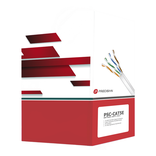 Bobina de Cable de UTP de 4 Pares Cat5e de 305 Metros (1000 Pies), 100% Cobre, PVC ROHS, Color Gris, 24 AWG, Uso en Interior, Para Aplicaciones de Voz, Datos y Video