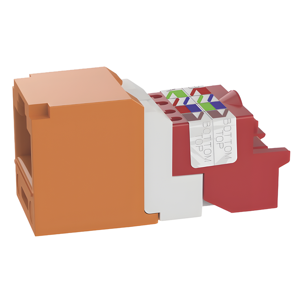 Conector Jack RJ45 Estilo T, Mini-Com, Categoría 5e, de 8 Posiciones y 8 Cables, Color Naranja