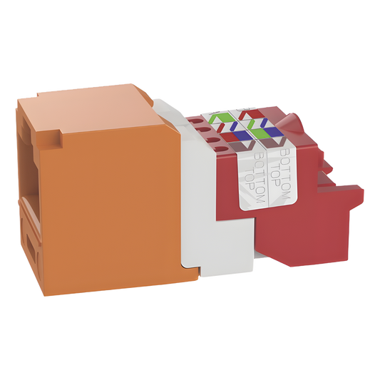 Conector Jack RJ45 Estilo T, Mini-Com, Categoría 5e, de 8 Posiciones y 8 Cables, Color Naranja