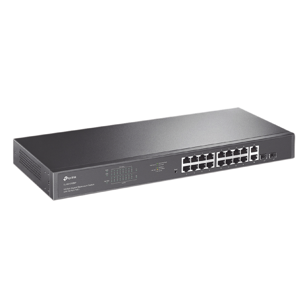 Switch no administrable de 16 puertos 10/100/1000Mbps y PoE af/at, 2 puertos SFP hasta 250W.