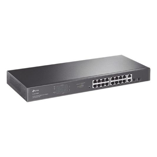 Switch no administrable de 16 puertos 10/100/1000Mbps y PoE af/at, 2 puertos SFP hasta 250W.