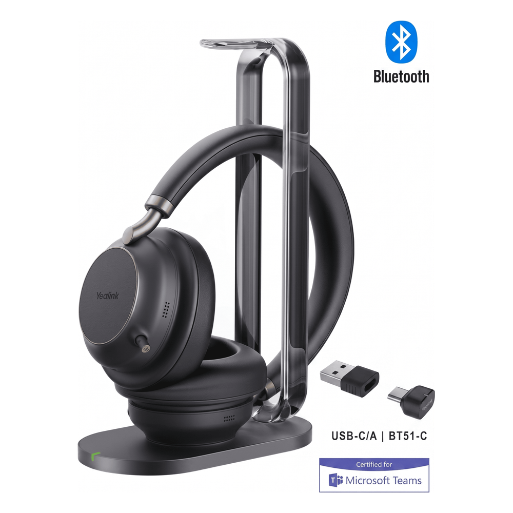 Diadema Inalambrica BH76 Plus With Charging Stand Teams Black USB C/A de Yealink con Audio HD y Certificación para Microsoft Teams