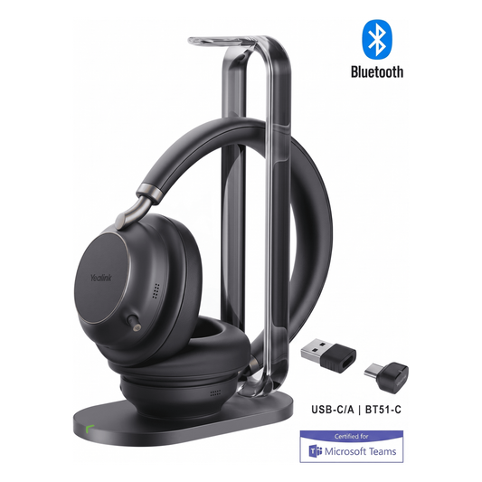 Diadema Inalambrica BH76 Plus With Charging Stand Teams Black USB C/A de Yealink con Audio HD y Certificación para Microsoft Teams