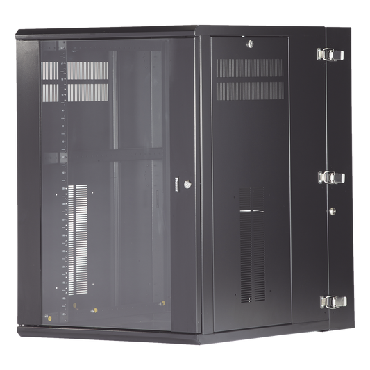 Gabinete PanZone de Montaje en Pared, de 19in, Puerta con Ventana de Seguridad, 18 UR, 762mm de Profundidad, Color Negro