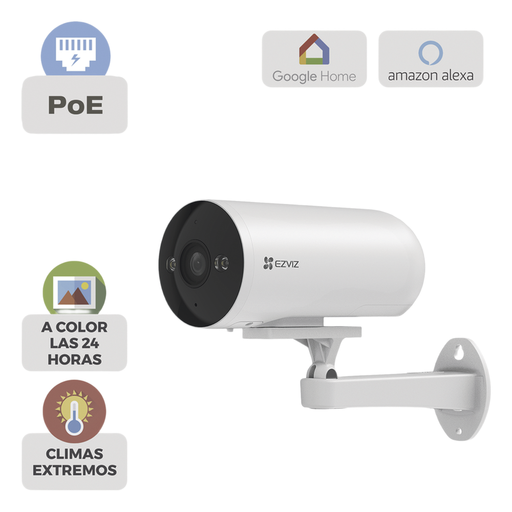 Cámara IP Exterior PoE / Color Night Vision / 3 Megapixel (2K) / AI Detección Humana y Vehiculos / H.265 / Vision Nocturna a Color / IP67 / Audio Bidireccional / Luz y Sirena / Micro SD