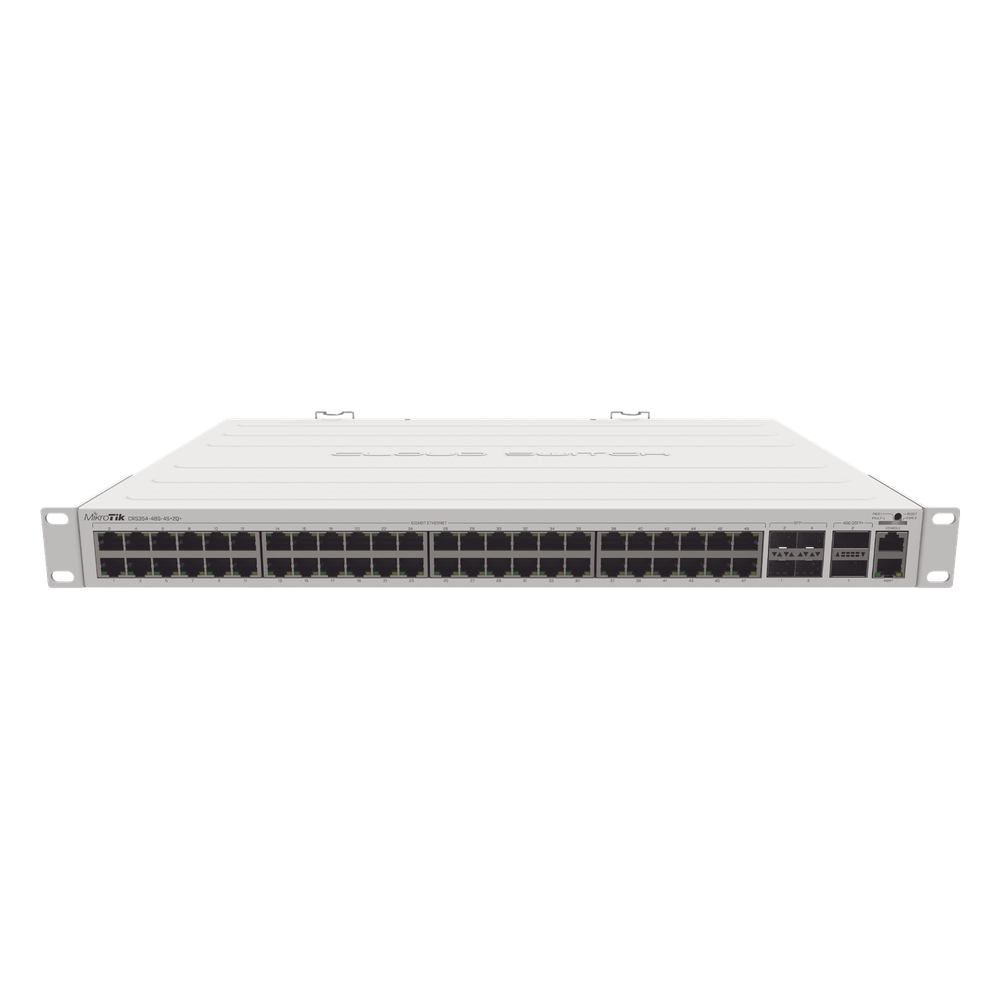 (CRS354-48G-4S+2Q+RM) Cloud Router Switch 48 puertos Gigabit Ethernet, 4 puertos SFP+ 10G, 2 puertos QSFP+ 40G, Montaje en Rack