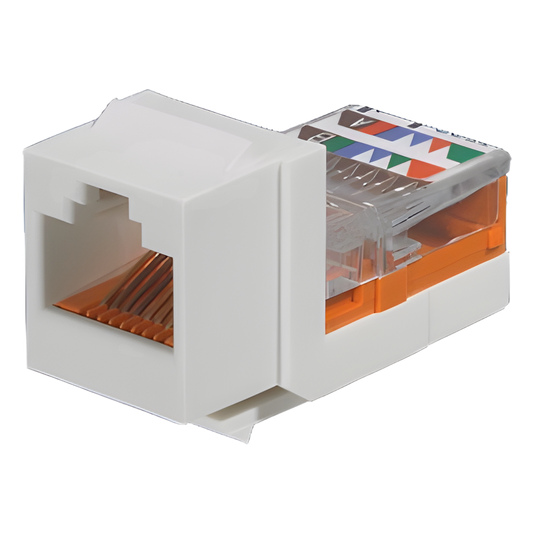 Conector Jack Estilo Leadframe, Tipo Keystone, Categoría 5e, de 8 Posiciones y 8 Cables, Color Marfil
